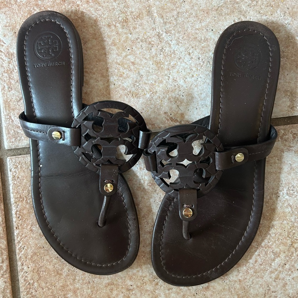 Dark Brown Tory Burch Miller Sandals - Size 7